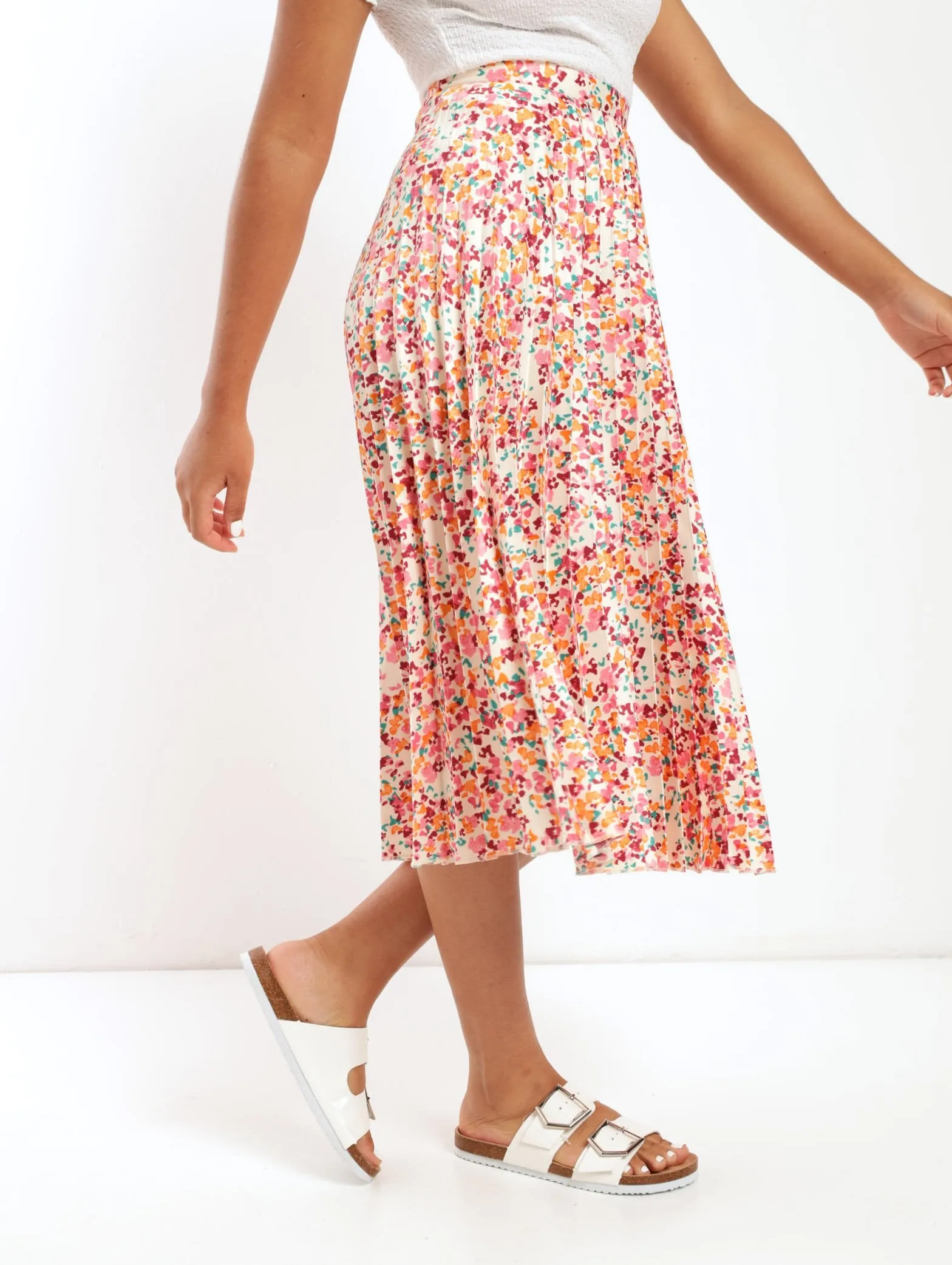 Ladies Printed Pleated Midi Skirt
