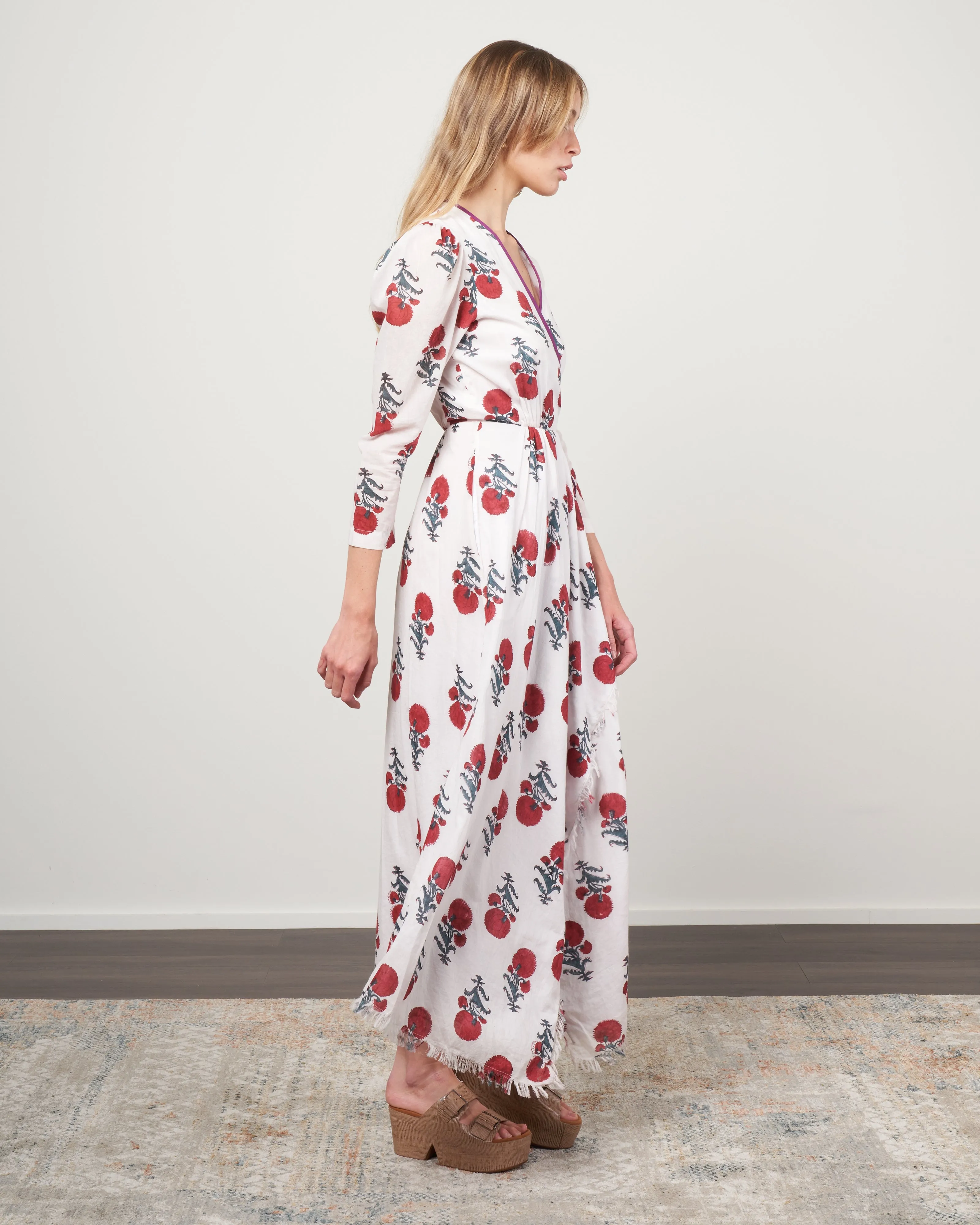 lalli poppy wrap dress - white/red poppy