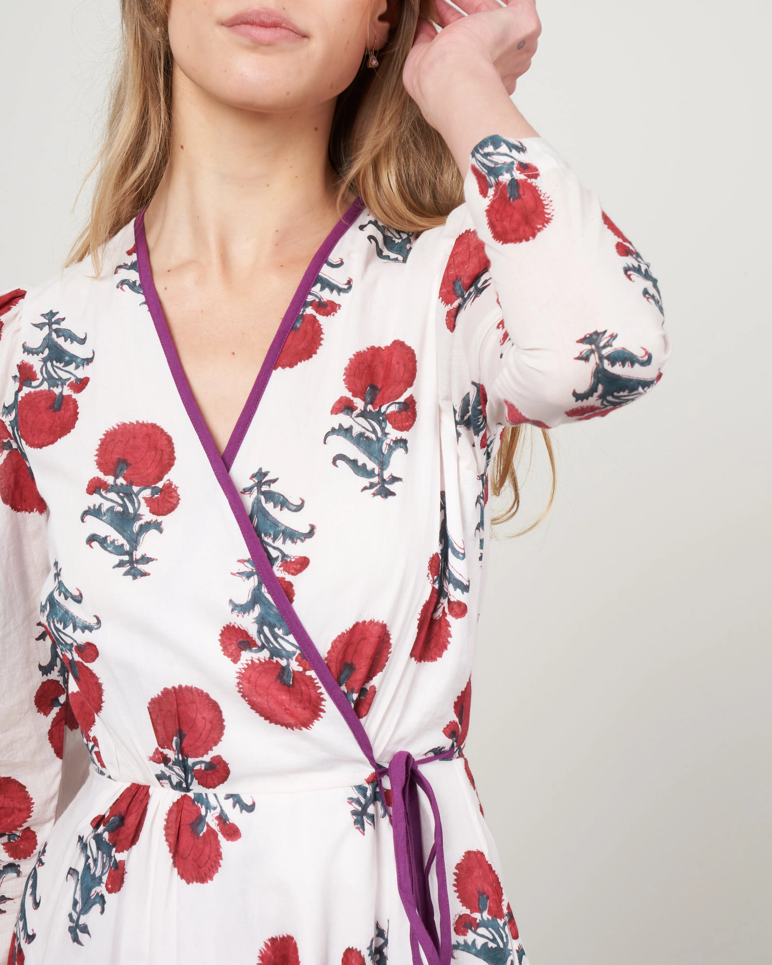 lalli poppy wrap dress - white/red poppy
