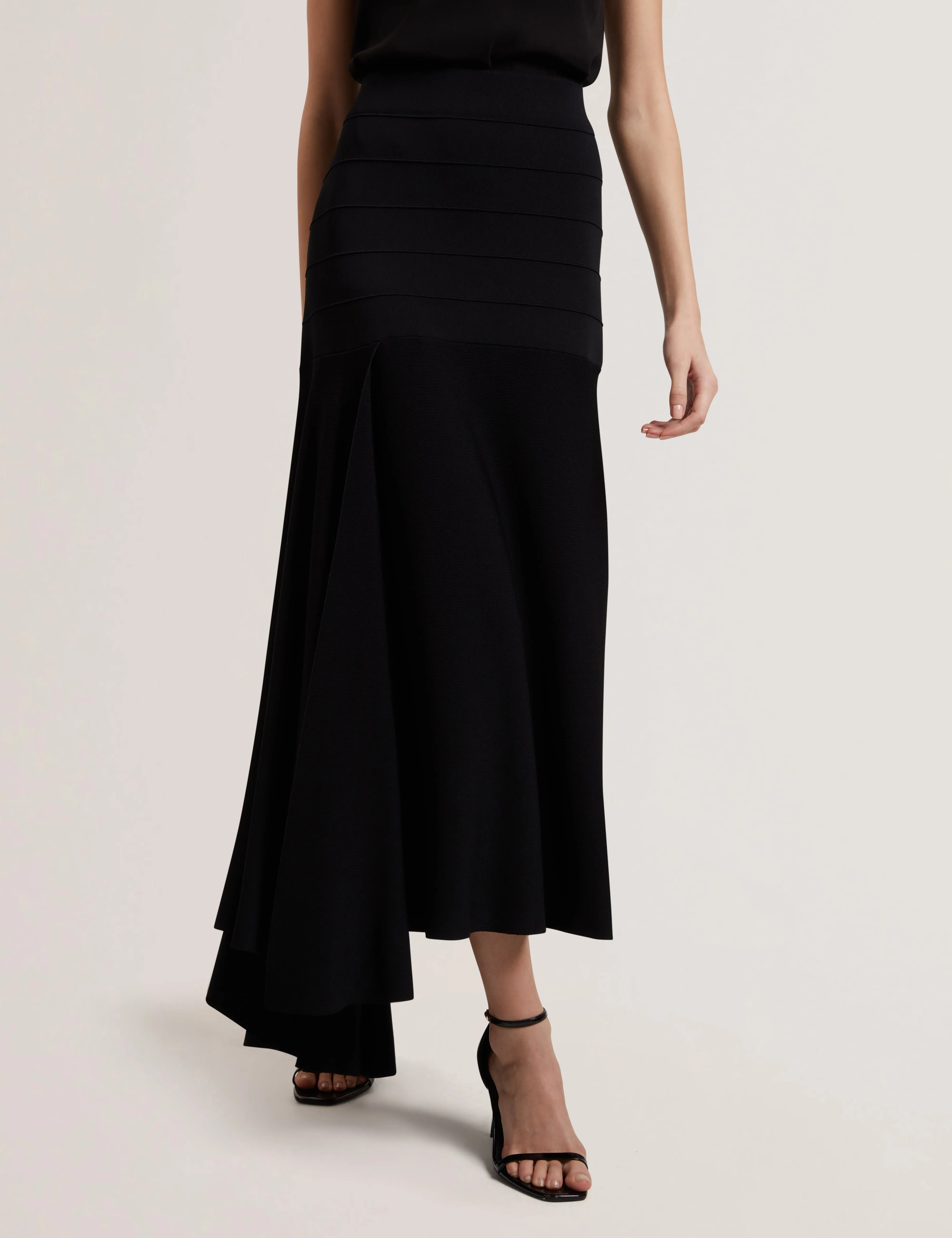 Laurrie Asymmetric Hem Knitted Skirt Black