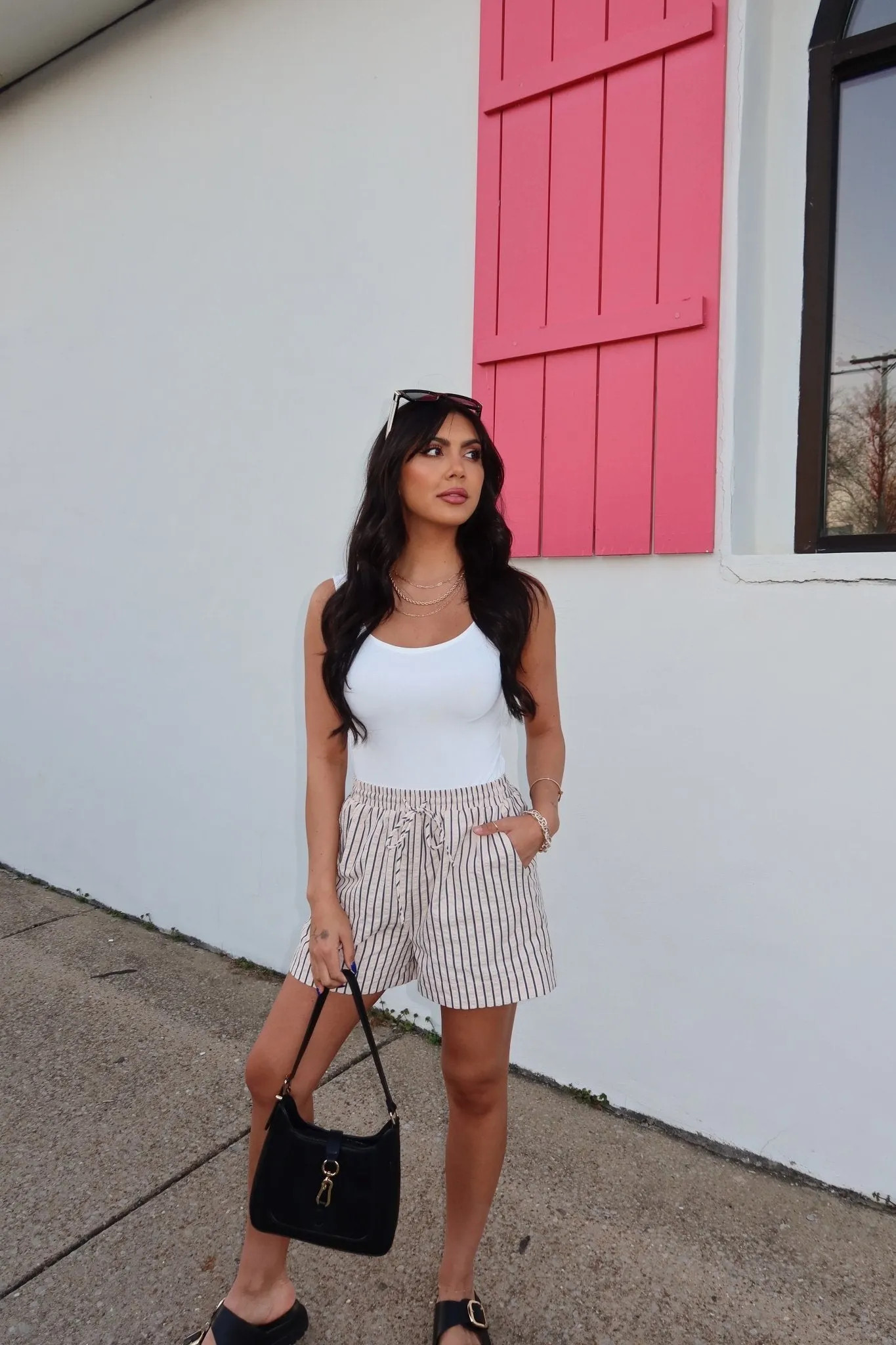 Layla High Waisted Pinstripe Shorts