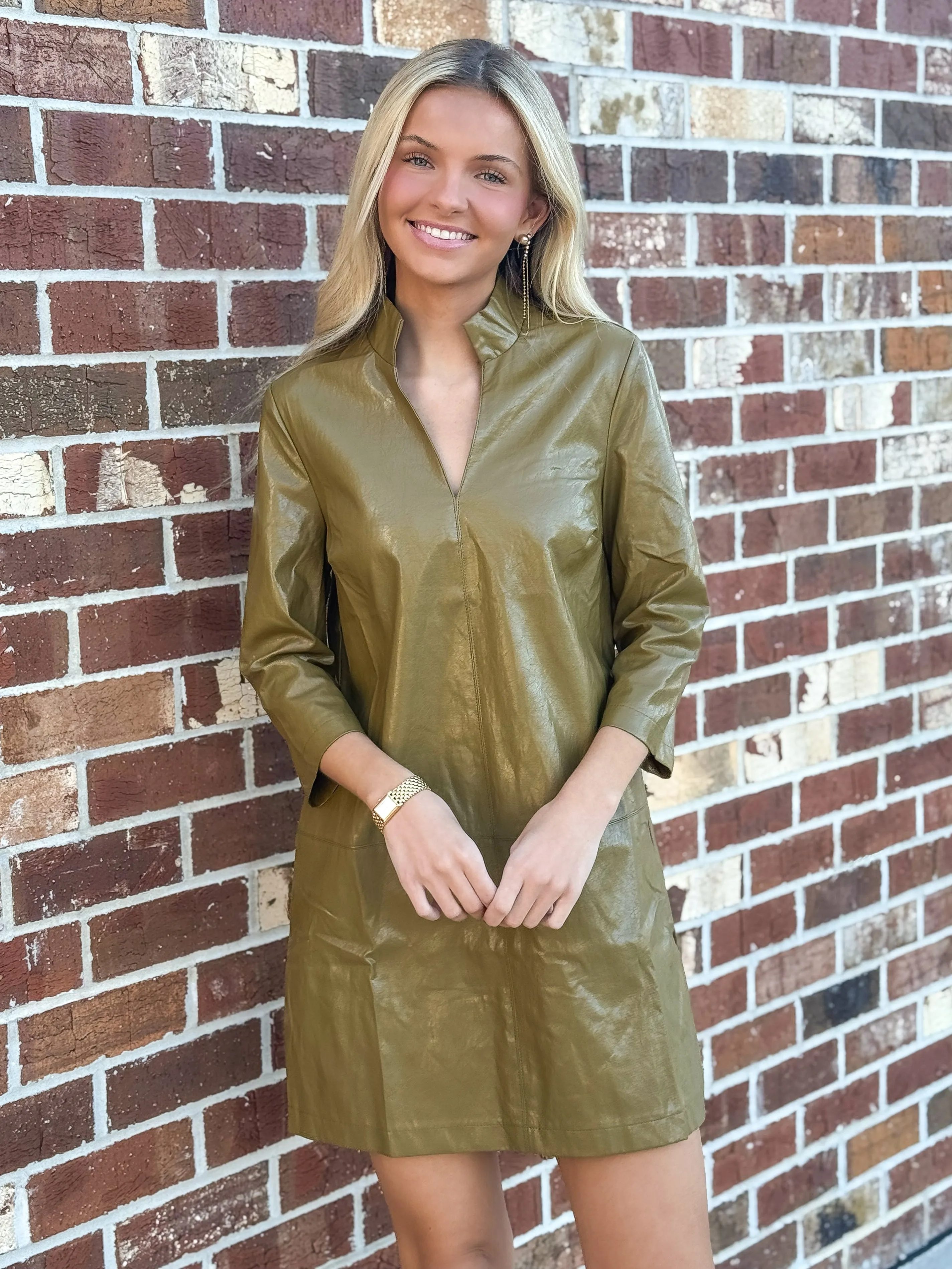 Leather Midi Dress (Vert)