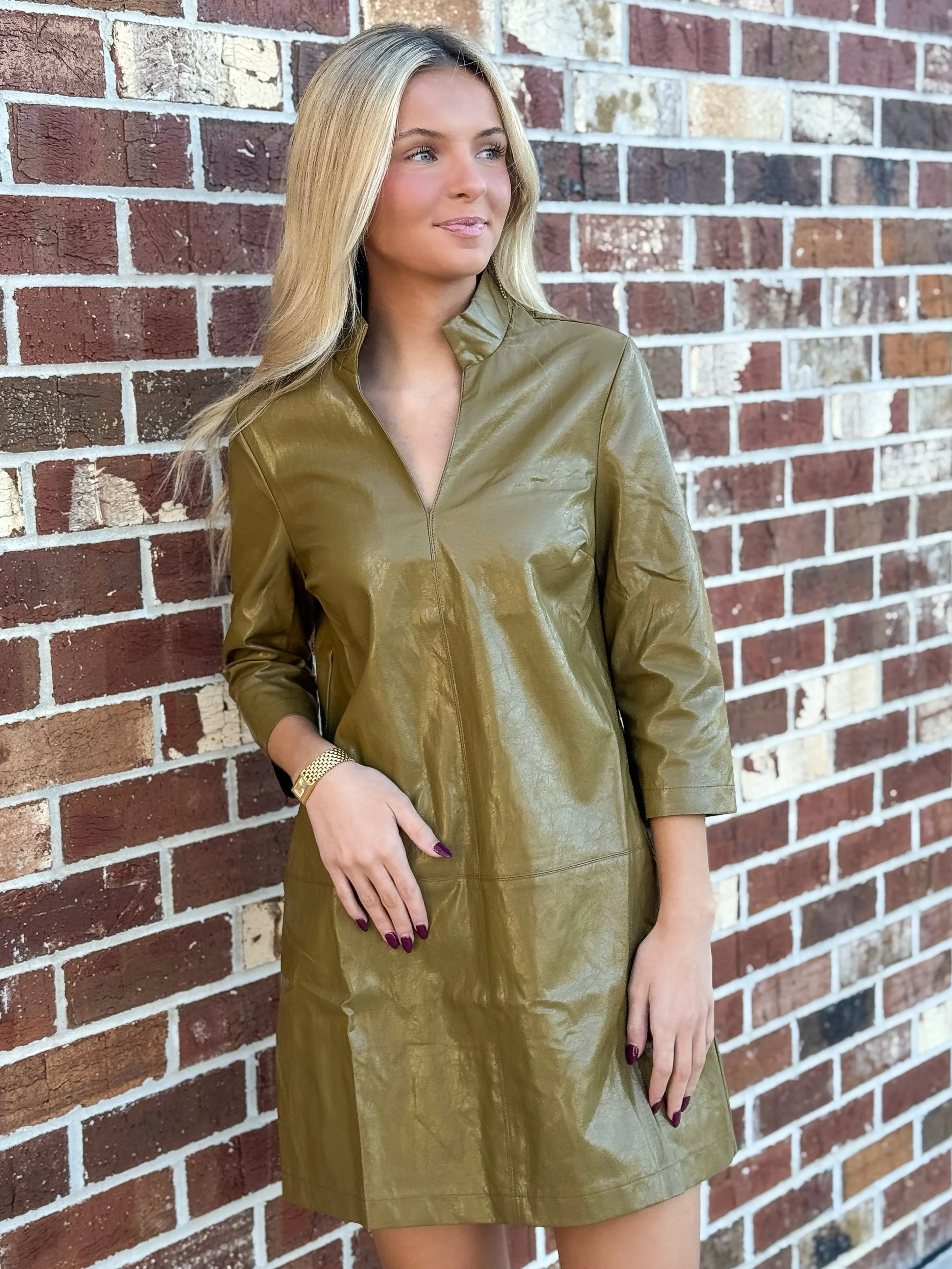 Leather Midi Dress (Vert)