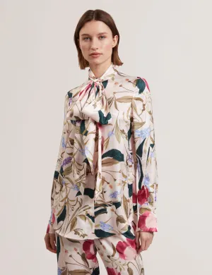 Leeyaa Floral Printed Tie Front Blouse Pl-Pink