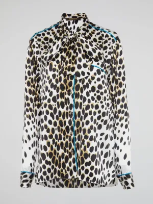 Leopard Print Bow Tie Blouse