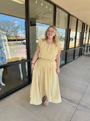 Light Yellow Puff Top & Midi Skirt