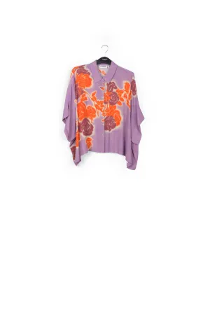 Lilac, orange and purple oversized shirt with floral print