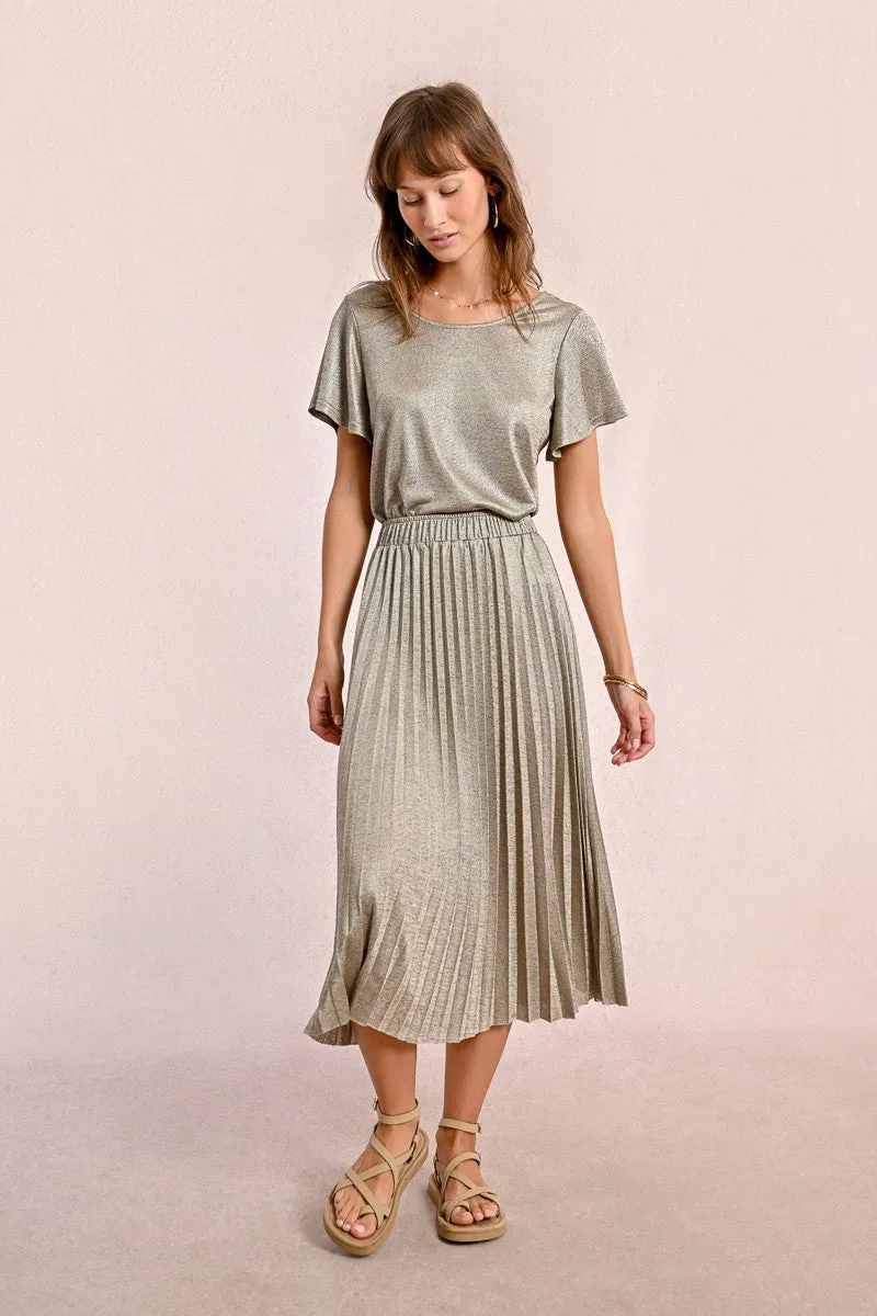 LONG PLEATED AND IRIDESCENT SKIRT