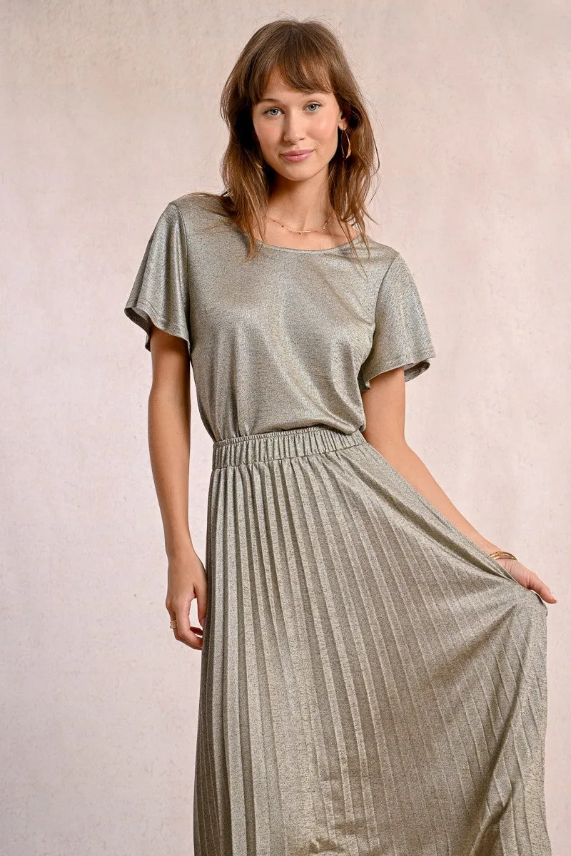LONG PLEATED AND IRIDESCENT SKIRT