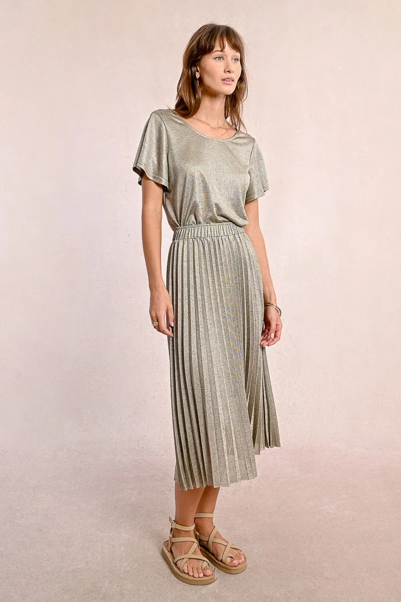 LONG PLEATED AND IRIDESCENT SKIRT