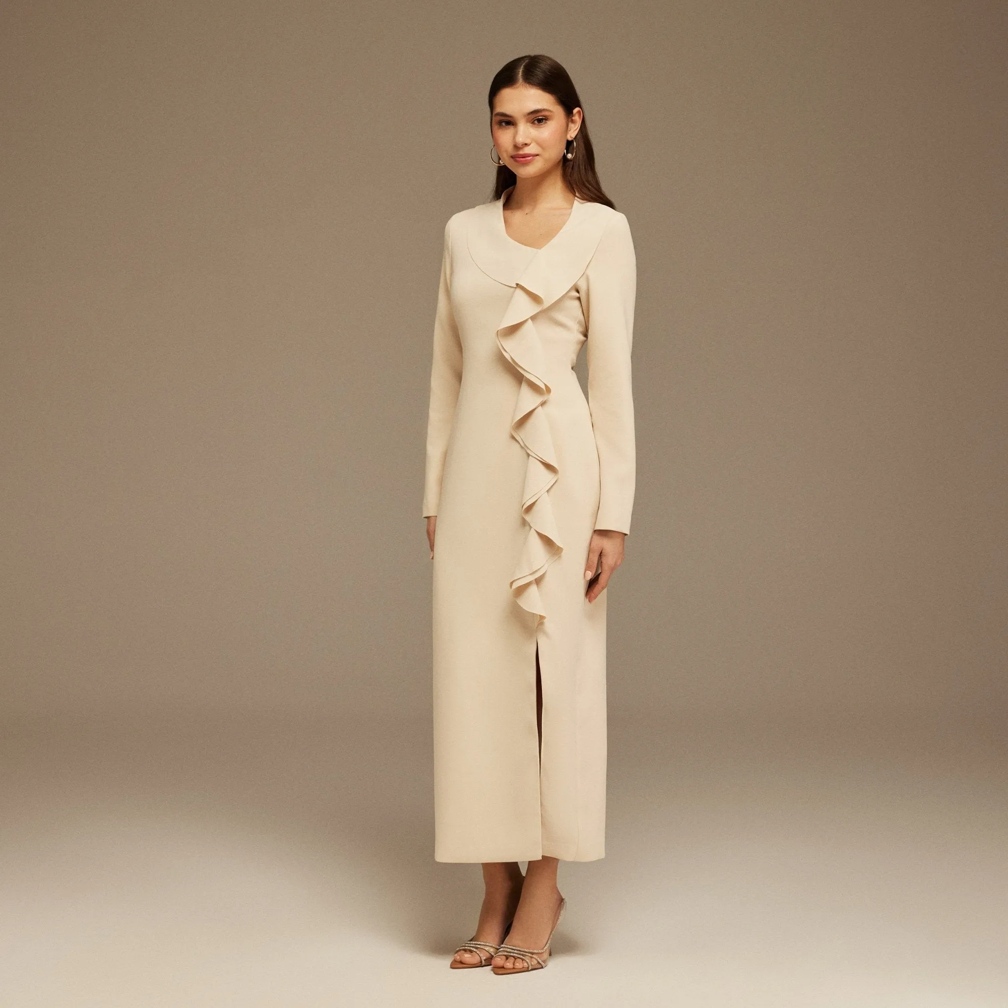 Long Sleeve Midi Dress with Ruffles