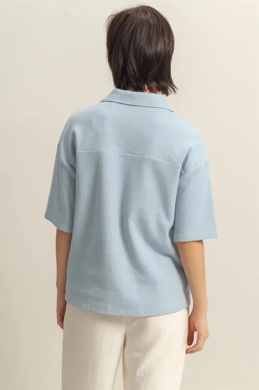 Lore Button Down Waffle Shirt - Ice Blue