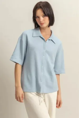 Lore Button Down Waffle Shirt - Ice Blue
