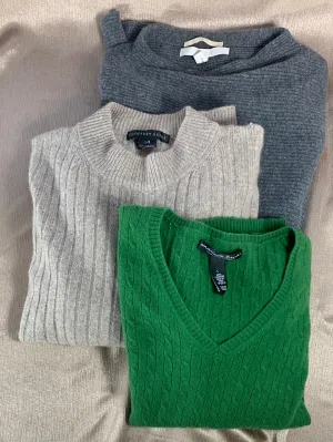 LOT OF 3 CASHMERE Sweater Upcycle Felt Craft Cutters Fabric - green tan gray
