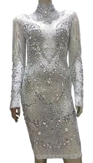 Luxury Mesh See Through Crystal Short Dress