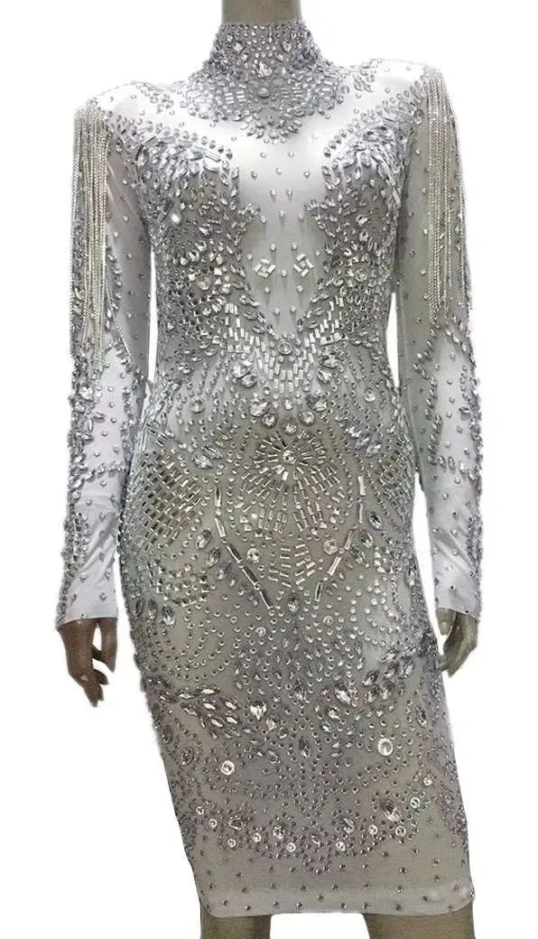 Luxury Mesh See Through Crystal Short Dress