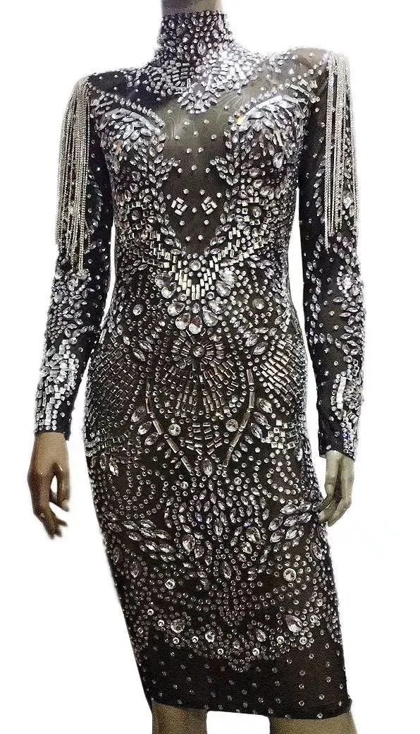 Luxury Mesh See Through Crystal Short Dress