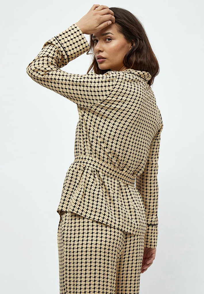 Lykke V-neck Shirt Jacket - Warm Sand Print