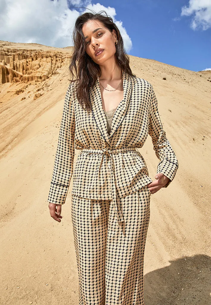 Lykke V-neck Shirt Jacket - Warm Sand Print