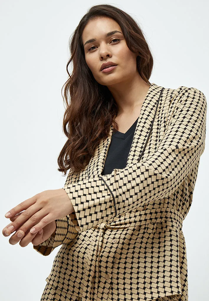 Lykke V-neck Shirt Jacket - Warm Sand Print