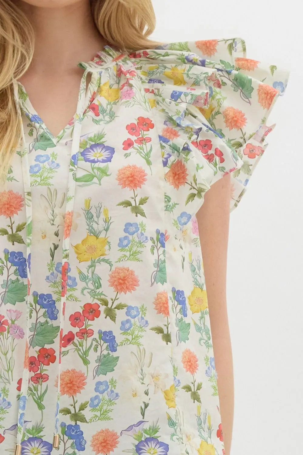 Macie Double Ruffle Sleeve Floral Top, Ivory