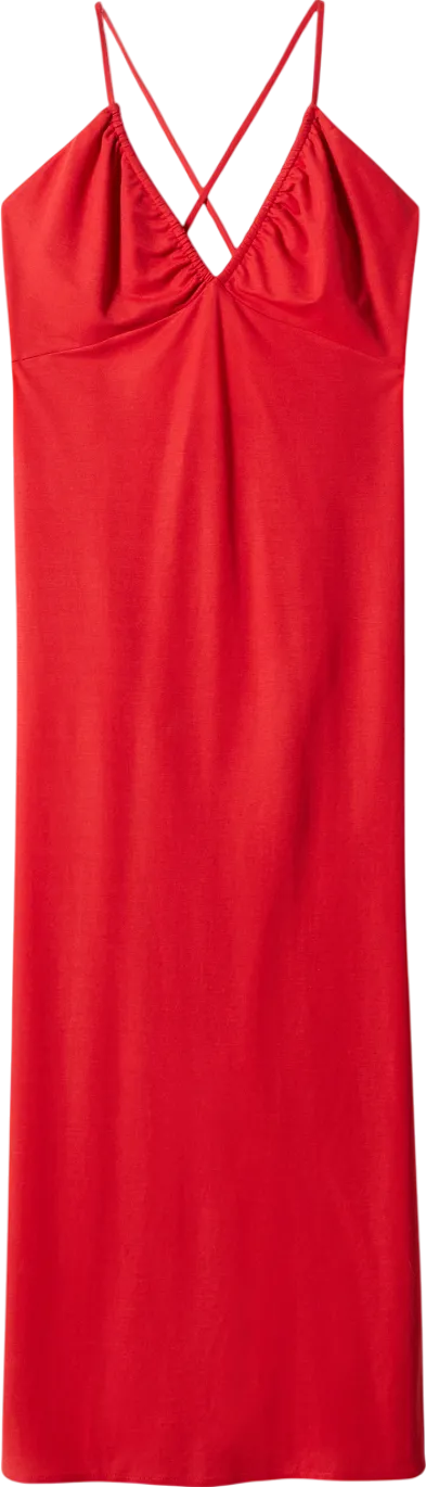 MANGO Red Ruched Midi Dress UK 10