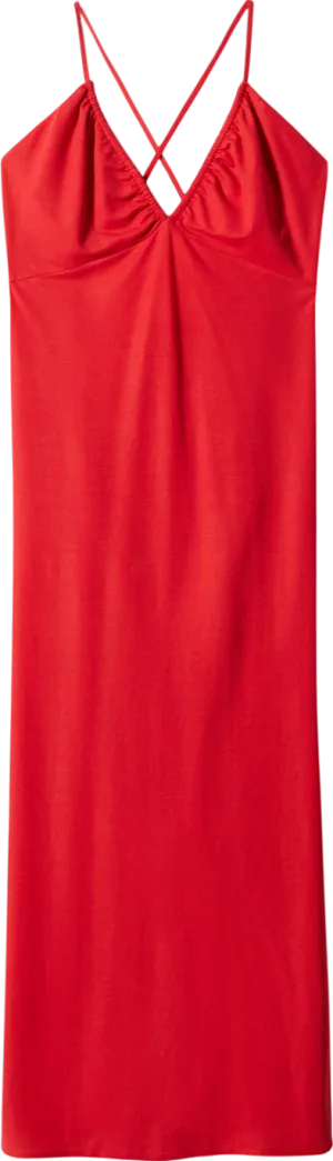 MANGO Red Ruched Midi Dress UK 10