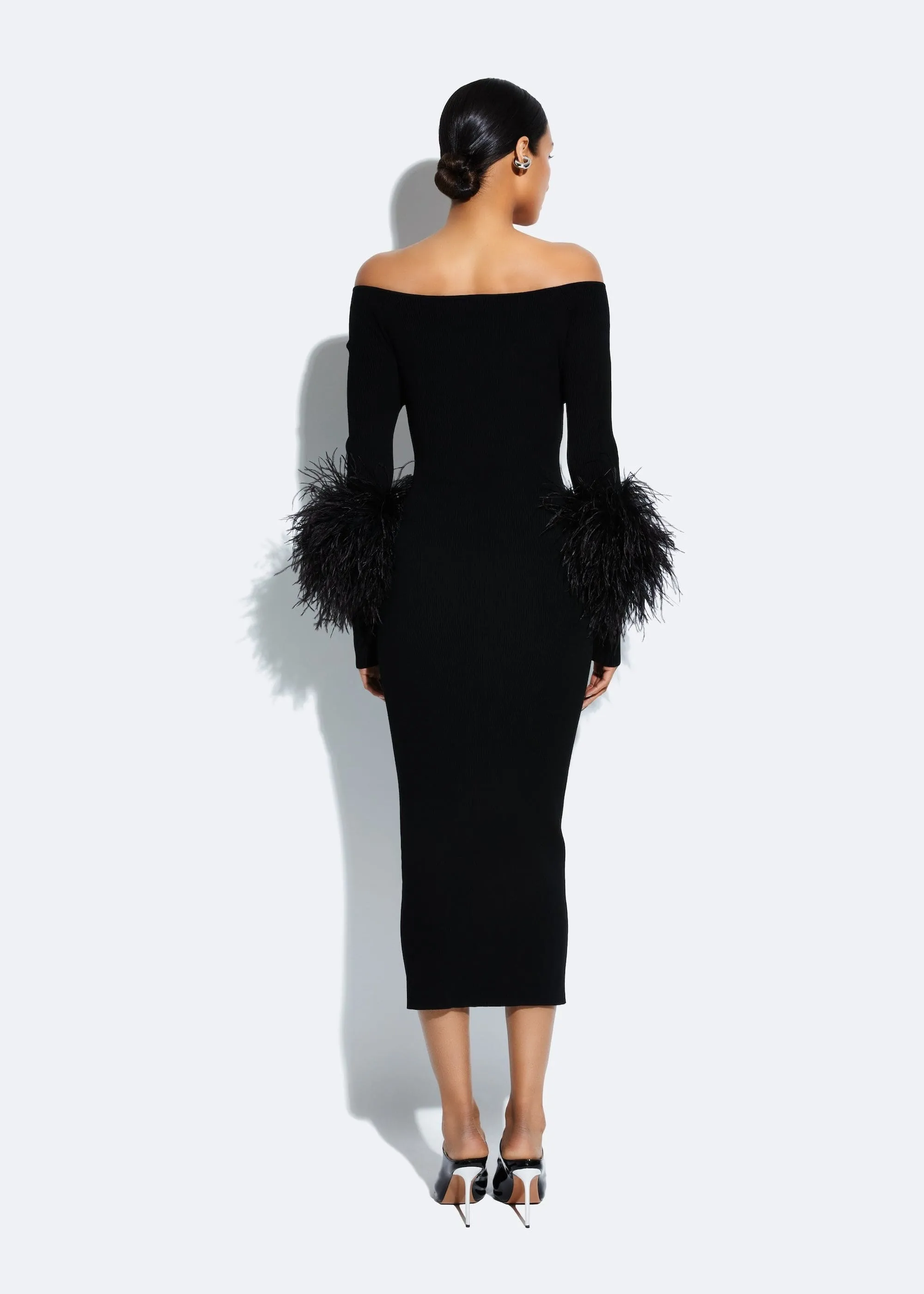 Matte Viscose Cross Front Dress With Feathers