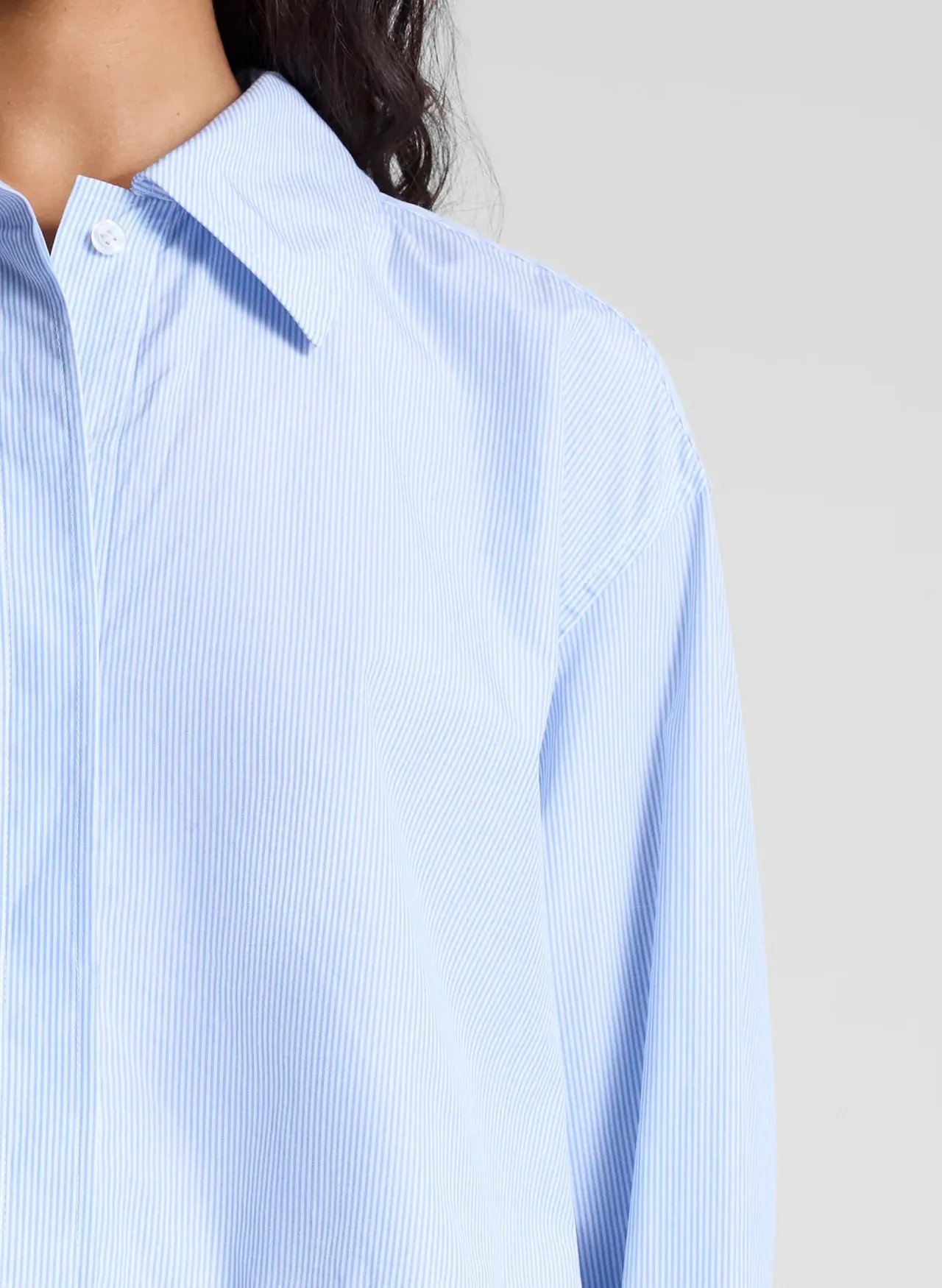 Maude Cropped Cotton Shirt - Light Blue White Stripe