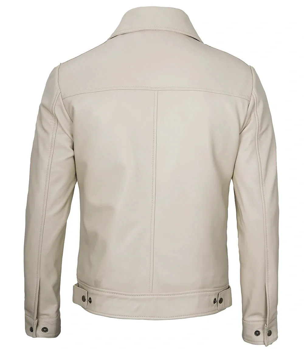Men's Beige Real Leather Jacket - Premium Quality, Timeless Style