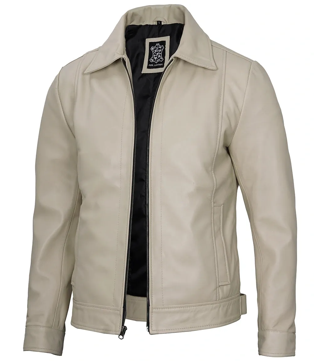 Men's Beige Real Leather Jacket - Premium Quality, Timeless Style