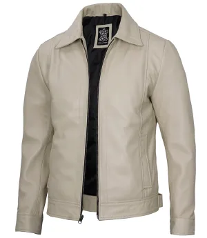 Men's Beige Real Leather Jacket - Premium Quality, Timeless Style