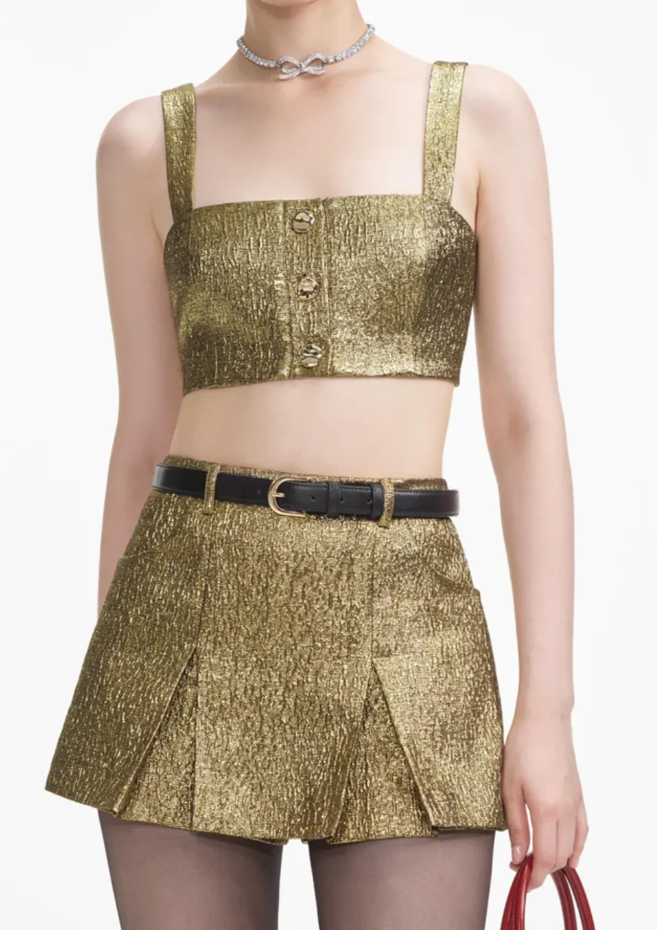 Metallic Jacquard Skort - Gold