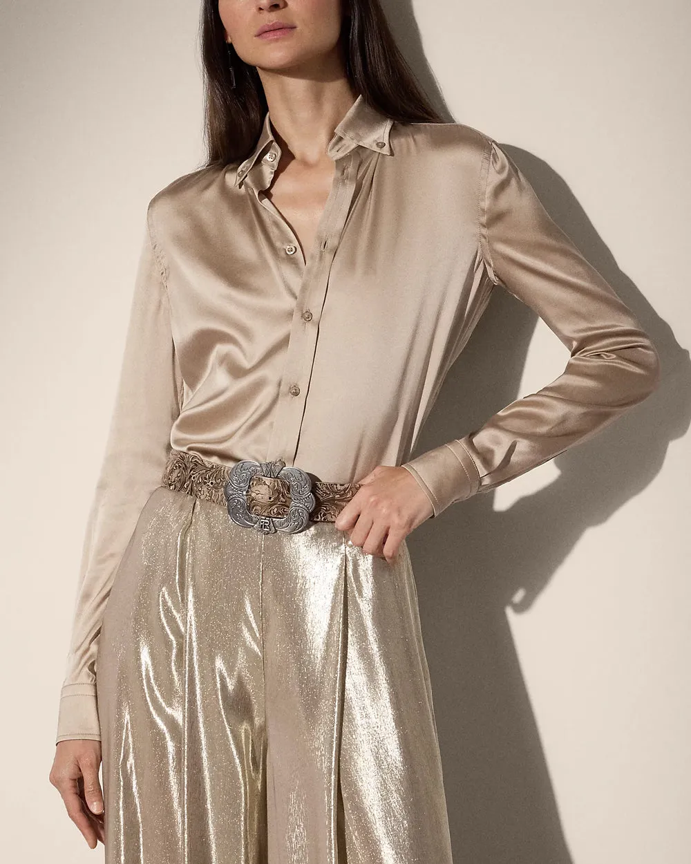 Mineral Silk Charmeuse Cameron Button Down Shirt
