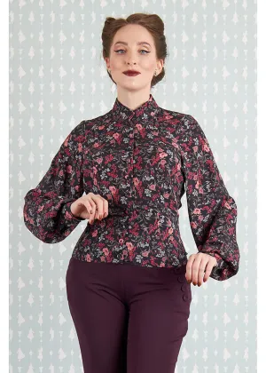 Miss Candyfloss Brina Lavania Floral 40's Blouse Eggplant
