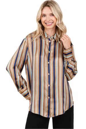 Mittoshop Striped Button Down Satin Shirt
