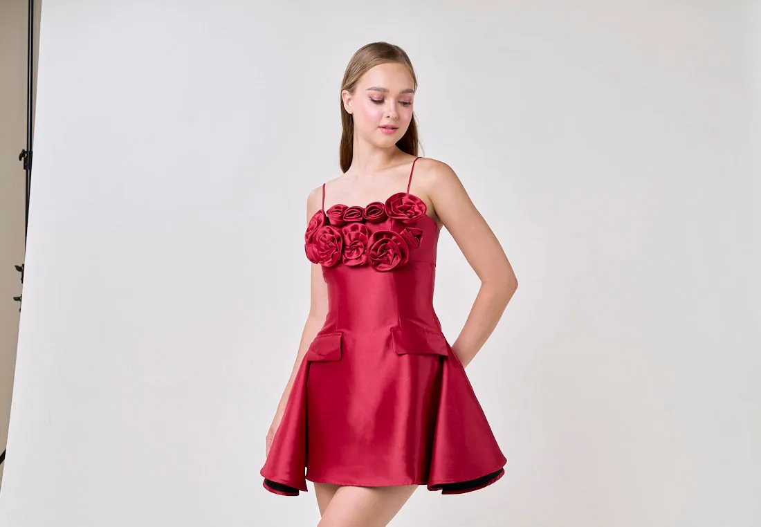 Molly Red Sleeveless Flower Top Mini Dress