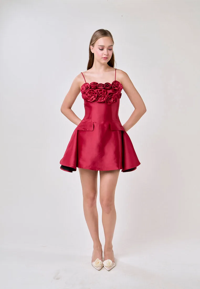 Molly Red Sleeveless Flower Top Mini Dress