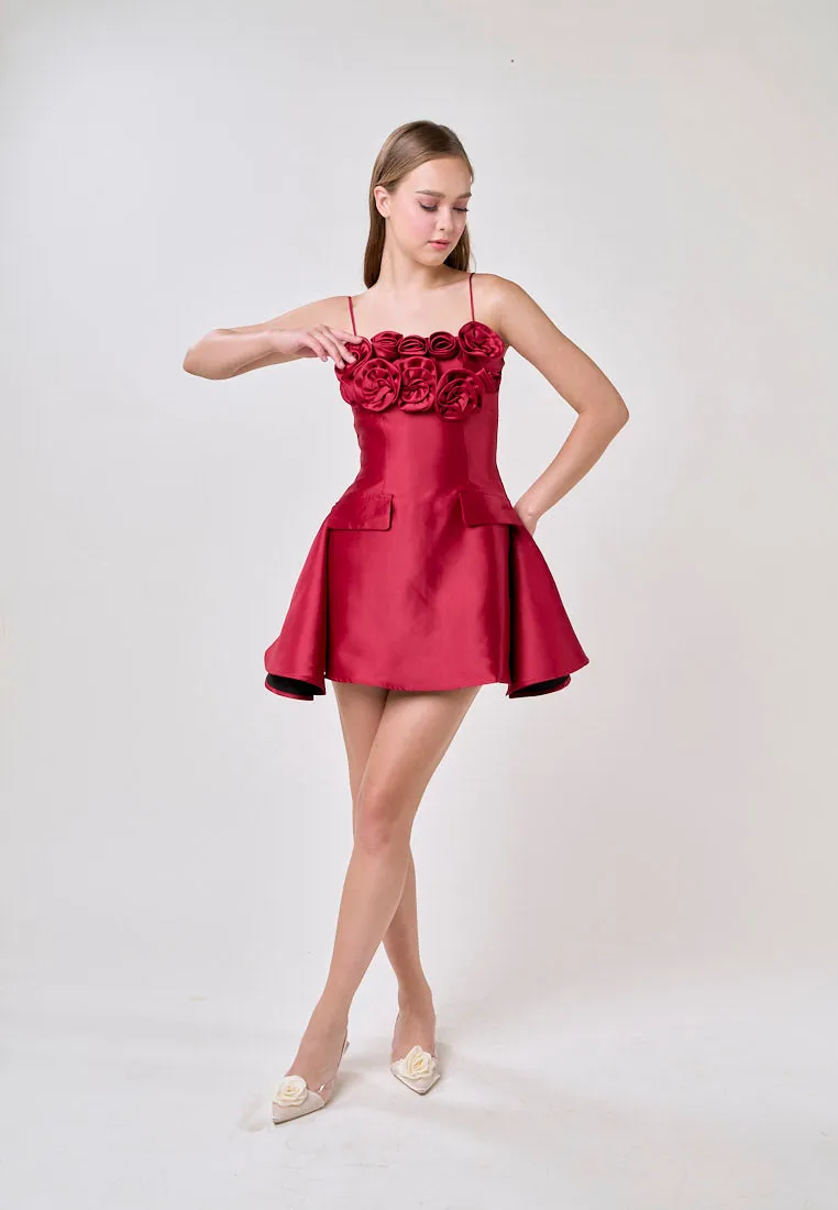 Molly Red Sleeveless Flower Top Mini Dress