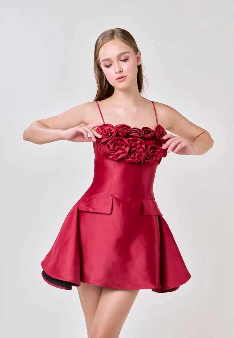 Molly Red Sleeveless Flower Top Mini Dress