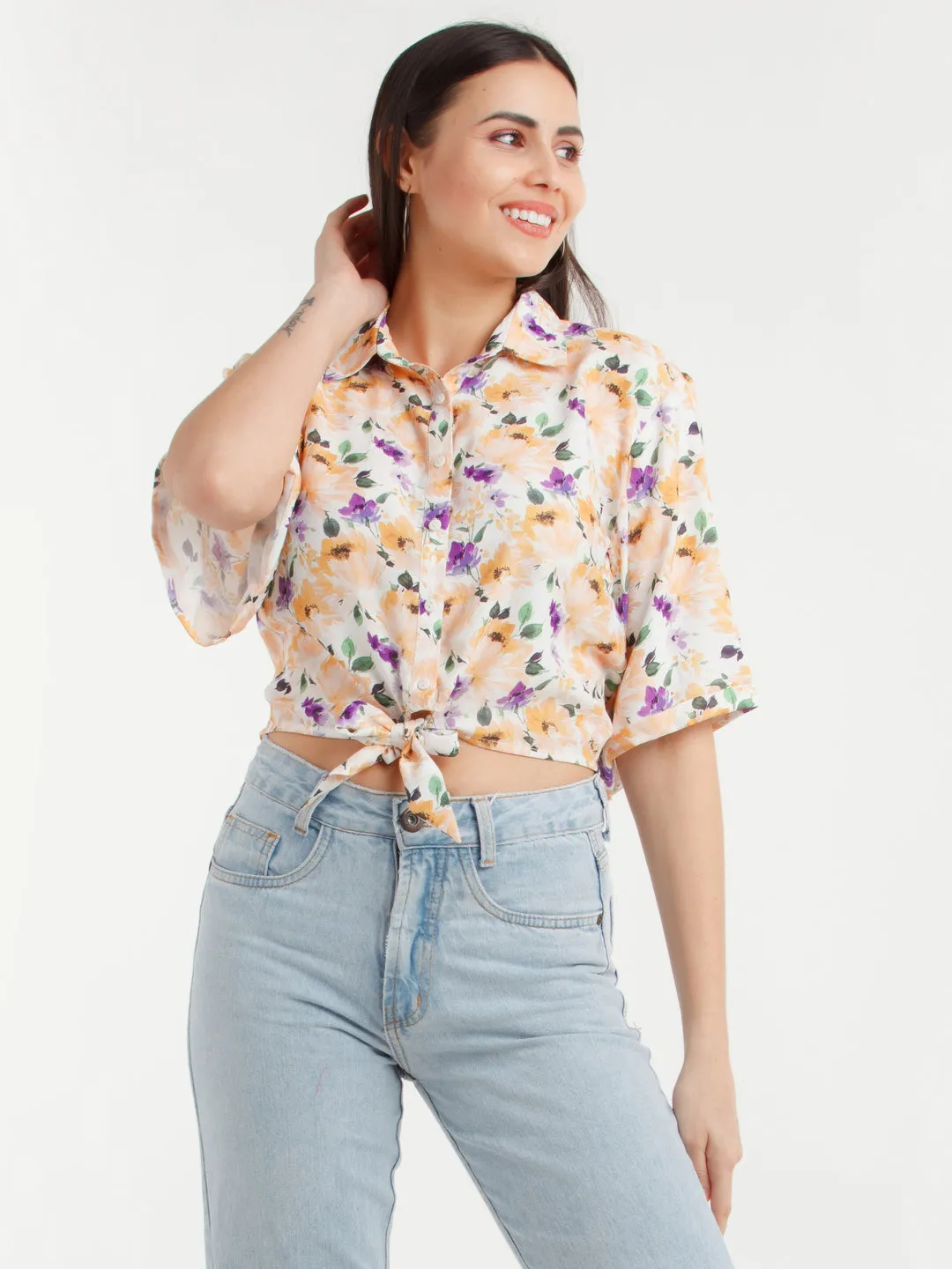 Multicolor Printed Tie-Up Top