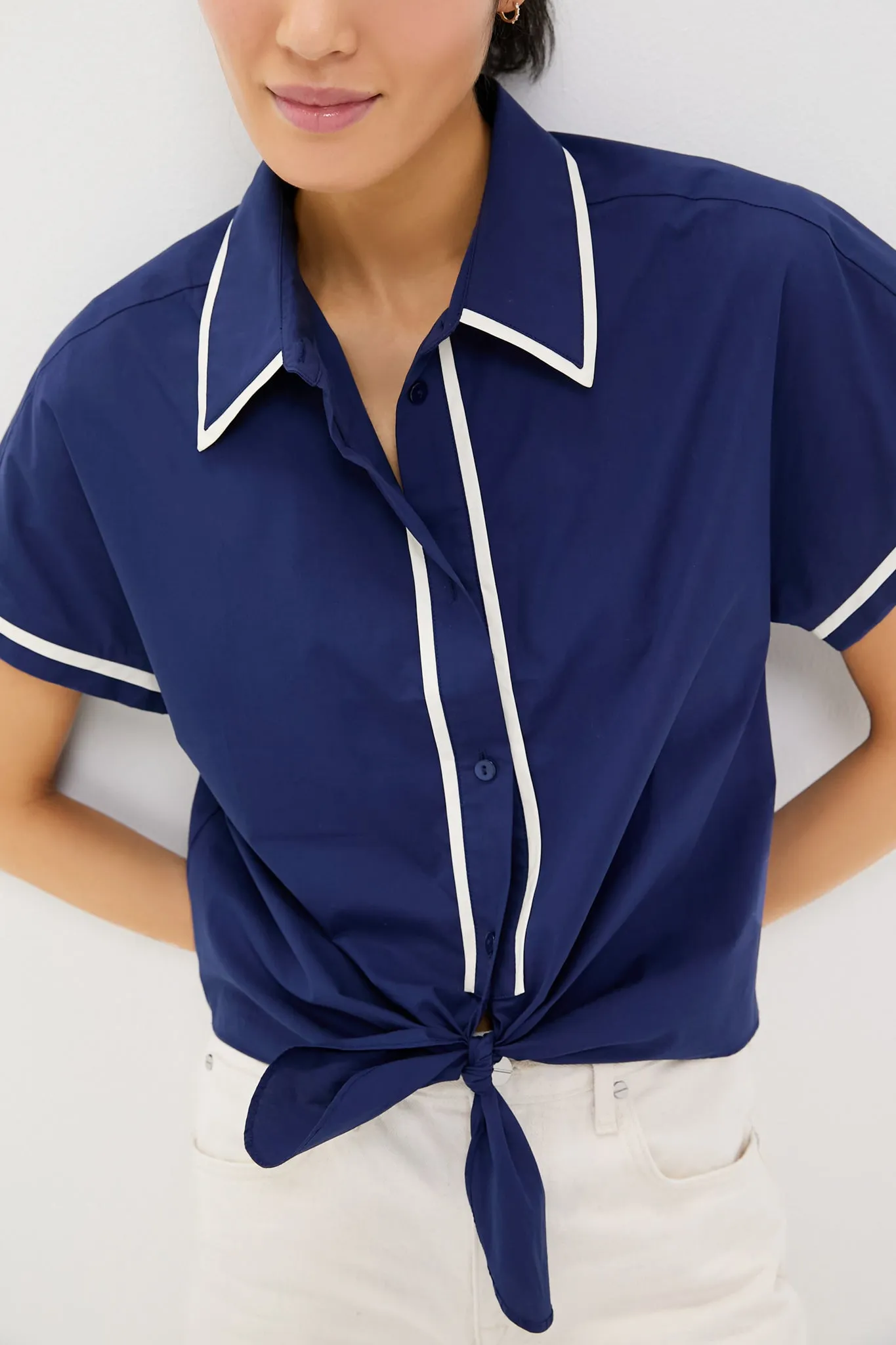 Navy and White Trimmed Connor Blouse