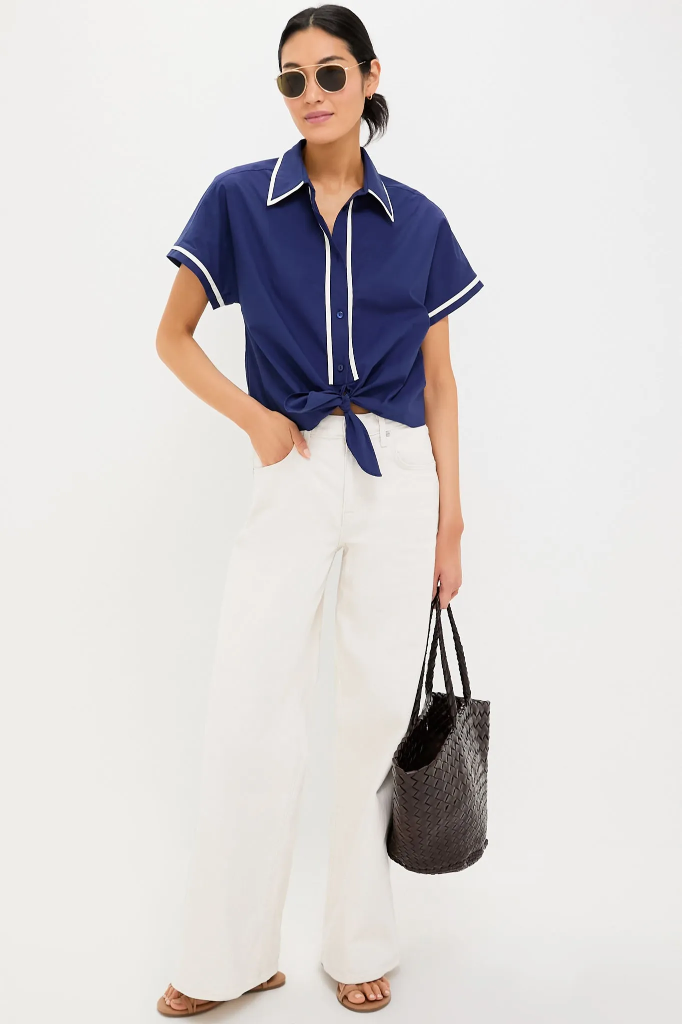 Navy and White Trimmed Connor Blouse