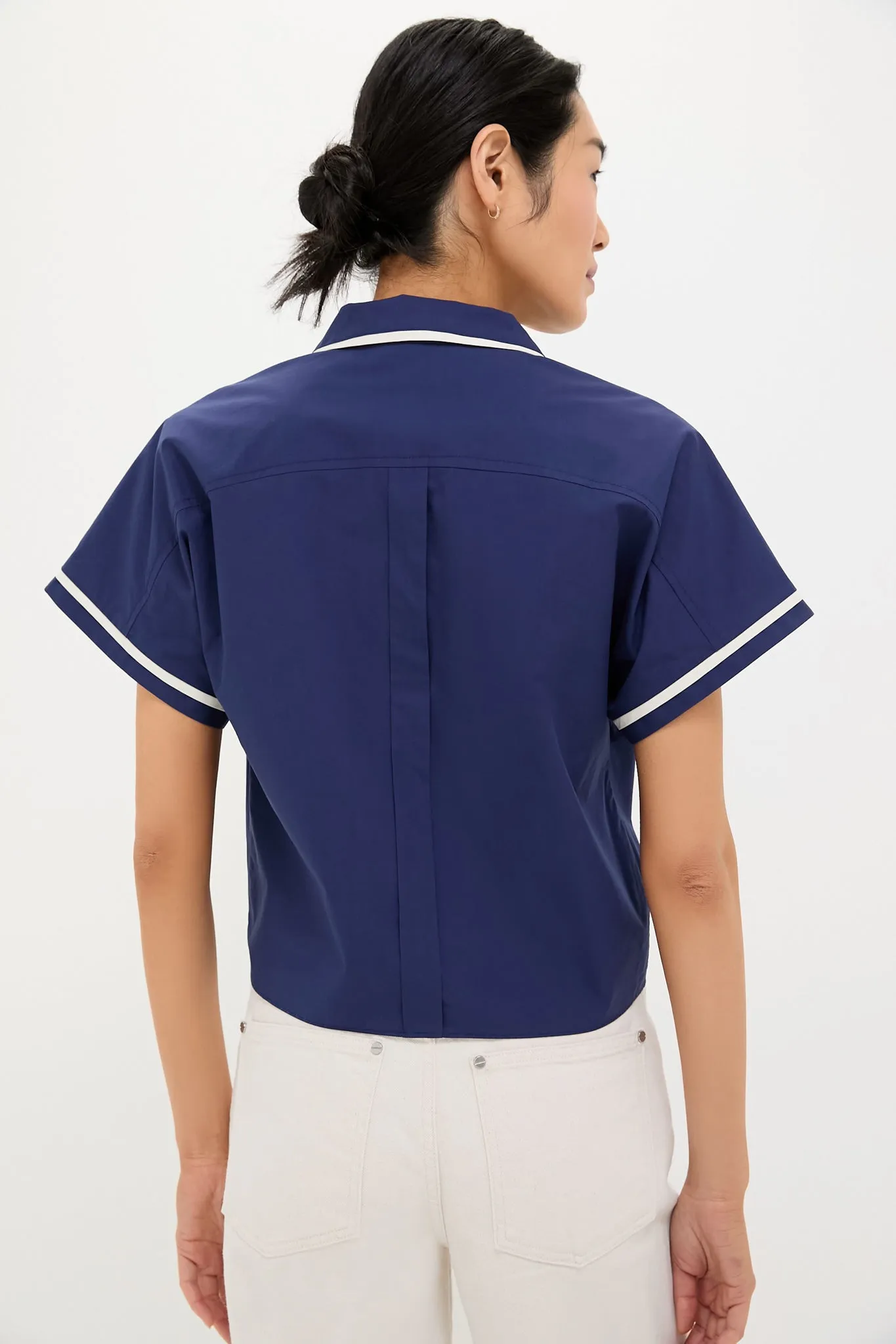 Navy and White Trimmed Connor Blouse