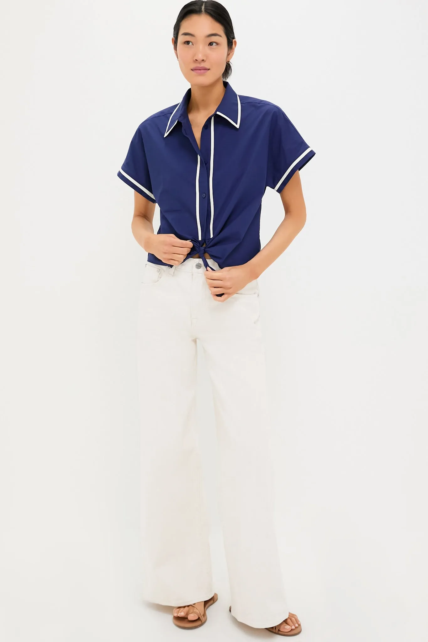 Navy and White Trimmed Connor Blouse