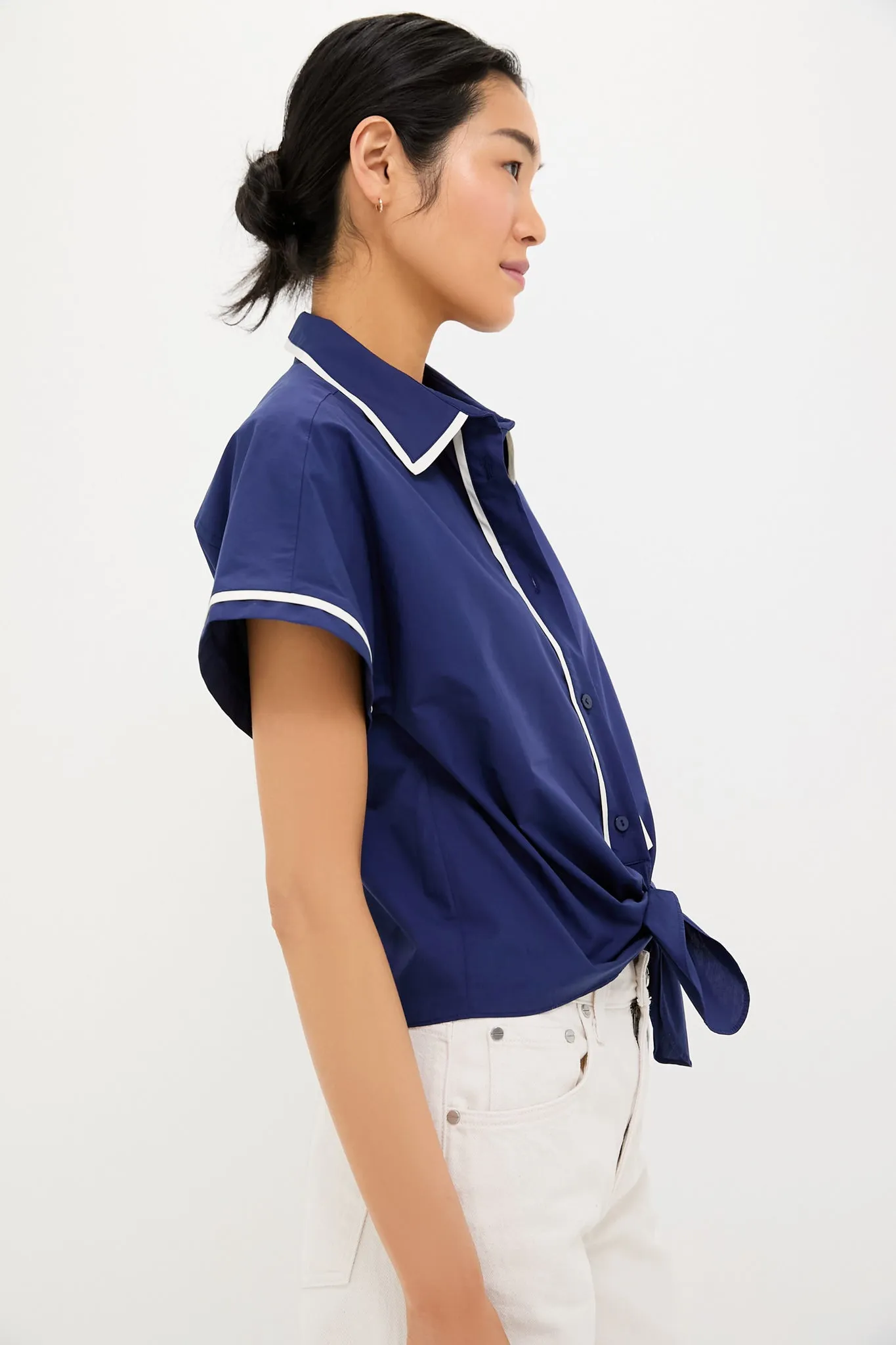 Navy and White Trimmed Connor Blouse