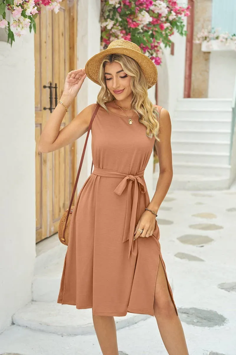 NINEXIS - CWDSD4146_WAISTBAND POCKET SLIT LONG SUNDRESS: NAVY / (S) 1