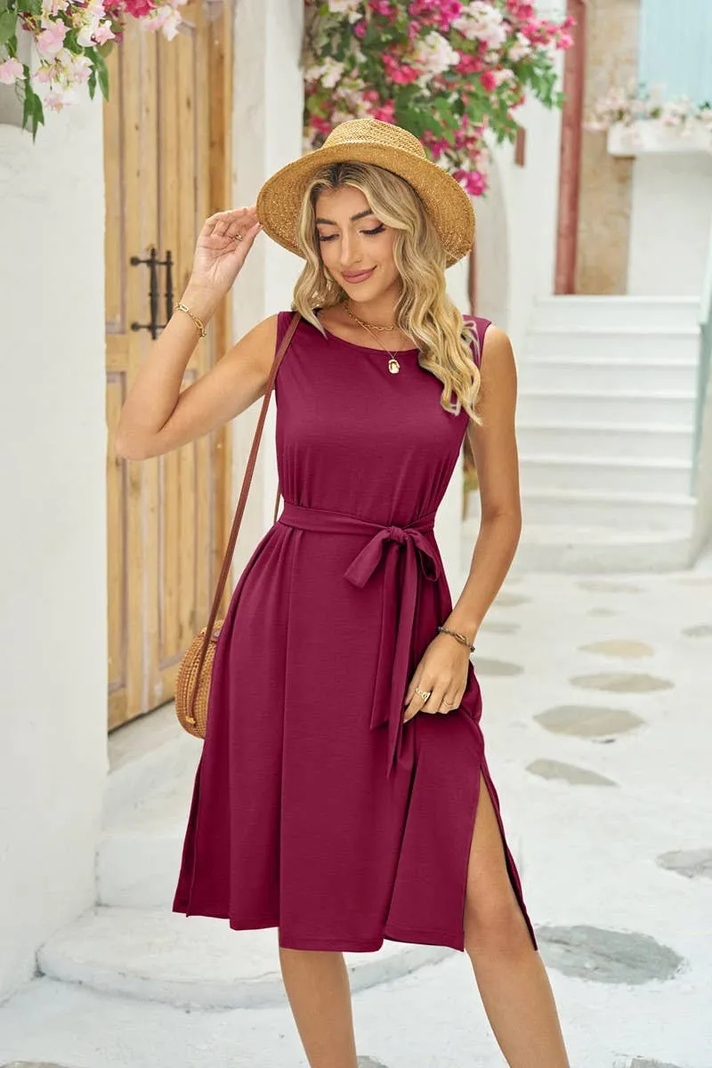 NINEXIS - CWDSD4146_WAISTBAND POCKET SLIT LONG SUNDRESS: NAVY / (S) 1