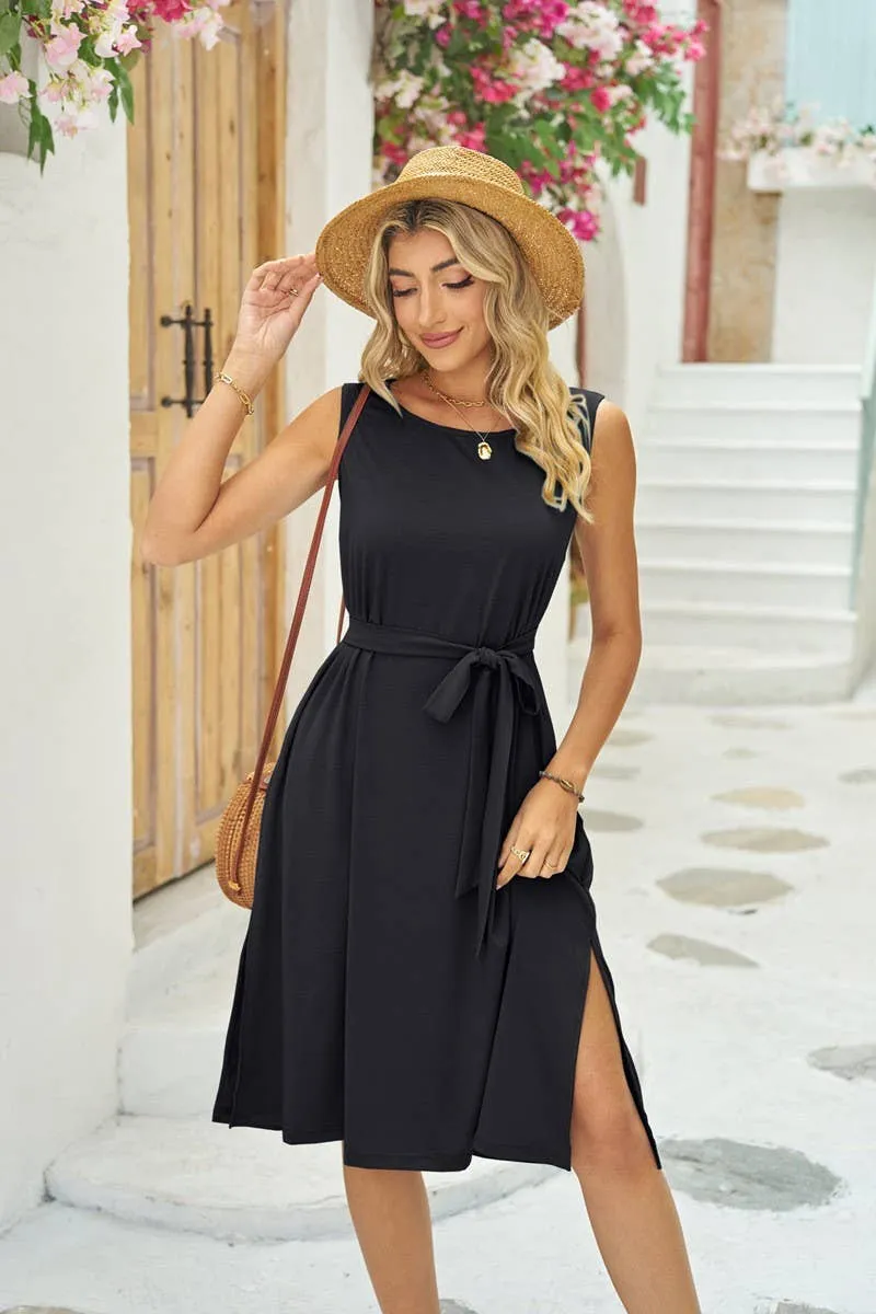 NINEXIS - CWDSD4146_WAISTBAND POCKET SLIT LONG SUNDRESS: NAVY / (S) 1