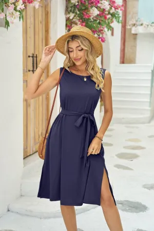 NINEXIS - CWDSD4146_WAISTBAND POCKET SLIT LONG SUNDRESS: NAVY / (S) 1